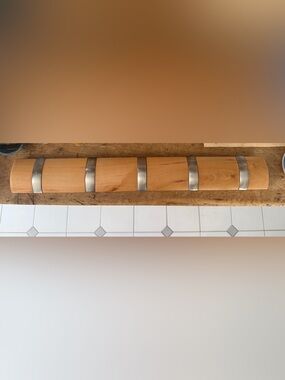 Umbra Wood Wall Hook Rail coat rack with Brushed Metal - 5 hooks, 20”